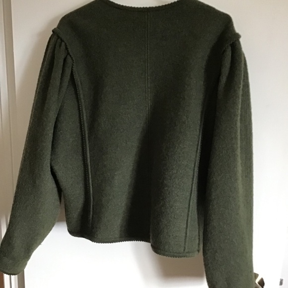 Geiger Women Pure Virgin Wool Cardigan Sweater Long Puff Sleeve Green Size L XL - Picture 5 of 8